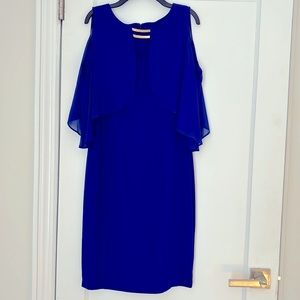 Beautiful blue dress with sheer cape sleeves in size 4.